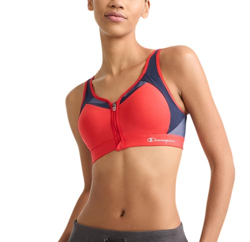 Champion Damen, Motion Control Zip High-Impact, Wirefree Bra for Women Sport-BH, Undurchsichtige, Rote Flamme, 90D Champion Damen, Motion Control Zip High-Impact, Wirefree Bra for Women Sport-BH, Undurchsichtige, Rote Flamme, 90D