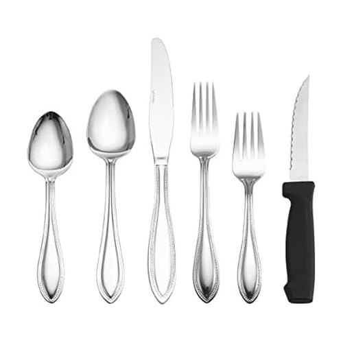 International Silver 5027190 American Bead 53-Piece Stainless Steel Flatware Set with Serveware, Service for 8