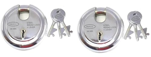 Image of KSBX Steel Primium Range 9 Levers 90 mm Heavy Duty Padlock, Sutter Lock, Round Lock Long Life Durable with 3 Keys for Main Gate, Office Door, Shop Shutter, Pack of 2 pcs (RPL902)