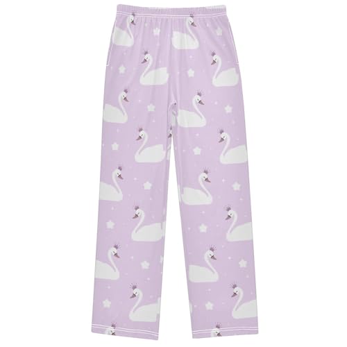 Boy's Pants Princess Swan Crown Violet Jogger Pants Elastic Waist Long Bottoms Trousers with Pockets 6-14 Years