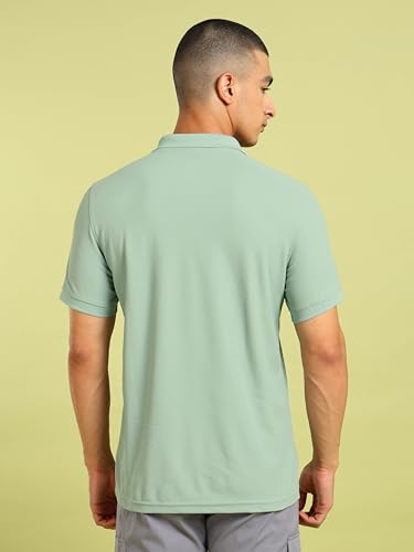 Image of TECHNOSPORT Men's Solid Slim Fit Polo Collar T-Shirt MATPIQ Half Sleeve Button Polyester for Gym Running Workout UPF50+ Anti Odour