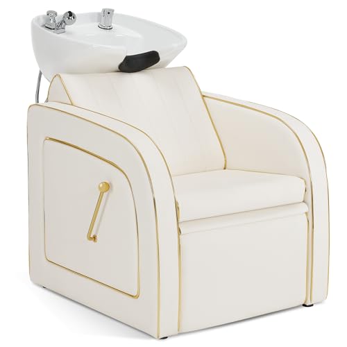 Luxurious Cream White Backwash Shampoo Chair & Bowl Set