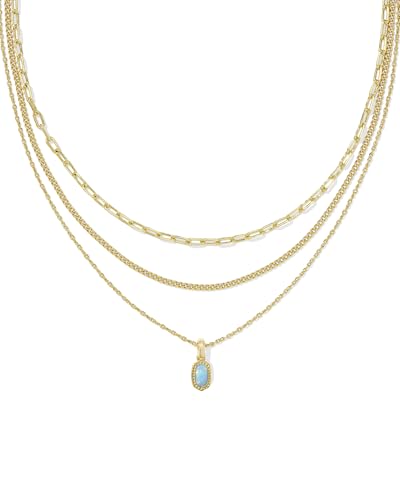 Kendra Scott Mini Elisa Triple Strand Necklace, Gold-Plated Brass, Light Teal Kyocera Opal, Fashion Jewelry for Women