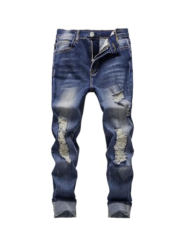 SweatyRocks Boy's Casual Ripped Jeans Slim Fit Denim Pants with Pockets