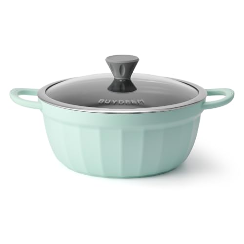 BUYDEEM Olla antiadherente de aluminio fundido CP152, compatible con todas las estufas, hornos y microondas, apta para lavavajillas, verde acogedor, 4.7 cuartos de galón