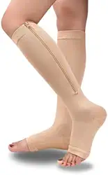 Meia de Compressão Cano Longo ¾ Sem Ponteira Ziper Para Tratamento de Varizes Trombose Má Circulação Sanguínea e Inchaço