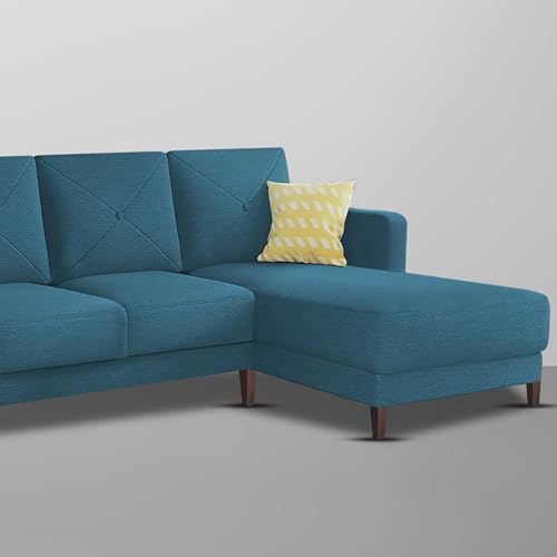 Image of Baloney RHS 6 Seater L Shape Sofa Set for Living Room (Turquise Fabric) Premium Fabric Sofa