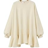 [1/2style] 大人 可愛い 起毛 なし フリル ロング トレーナー レディース (クリーム, XXL)