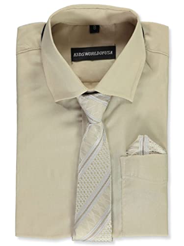Kids World Boys' Dress Shirt & Tie (Patterns May Vary) - Champagne, 10