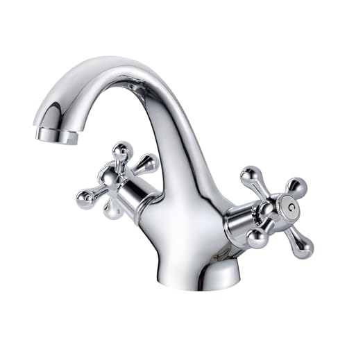 Robinet de Lavabo Rétro, Mitigeur Lavabo Double Poignée, Robinet D'évier de Salle de Bain,...