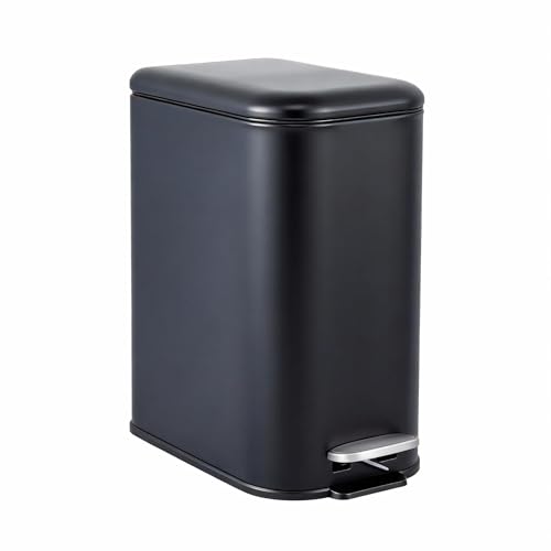 Image of GarveeHome 3.2 Gal Slim Trash Can, Step Garbage Can with Soft-Close Lid, Stainless Steel Recycling Bin Waste Container with Removable Inner Bucket for Kitchen, Bathroom, Office, Black