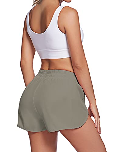 Lalala Womens Elastic Waist Running Workout Shorts Fitness Athletic Gym Yoga Shorts With Pocket (M, Sage Green) #TOP3