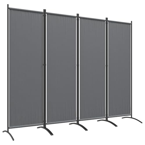 Outsunny 4 Panel Folding Room Divider, 1.7m Privacy Screen with Wide Feet, Portable Freestanding Metal Partition Separator for Office, Living Room, Bedroom, Dining Room, Dark Grey
