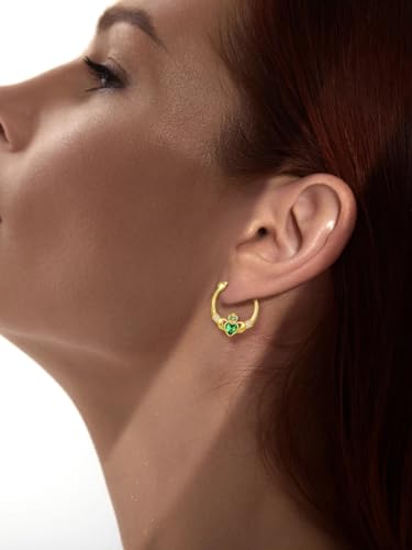 Dreamboat Sterling Silver Claddagh Earrings for Women Irish Earrings Loop Heart Green Emerald May Birthstone Irish Gift Made In Ireland Luck Scottish Jewelry4