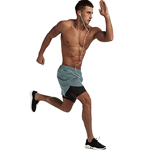 Lulucleaf Running Shorts For Men With Liner Mens 2 In 1 Workout Athletic Yoga Shorts (Arona Blue, M) #TOP5