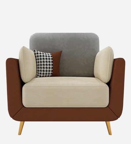 Image of Sixpine Luxury Dual Color Upholstery Sofa in Premium Velvet | Solid Wood Structure | Sturdy Golden Legs | High Density Foam | Extra Comfort for Modern Living Room (Brown & Beige, 1 Seater)