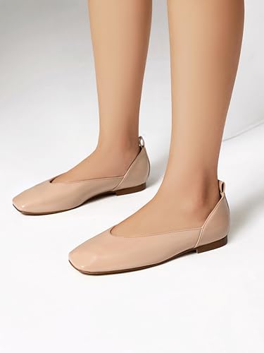 Image of vivianly Mary Jane Shoes for Women Ballet Flats Shoes Buckle Ankle Strap Square Toe Flat Leather Party Dating Flats