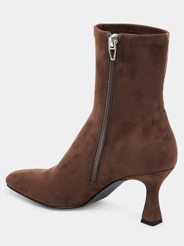 Coutgo Womens Kitten Heel Ankle Boots Square Toe Side Zipper Dressy Booties Fall Shoes 5