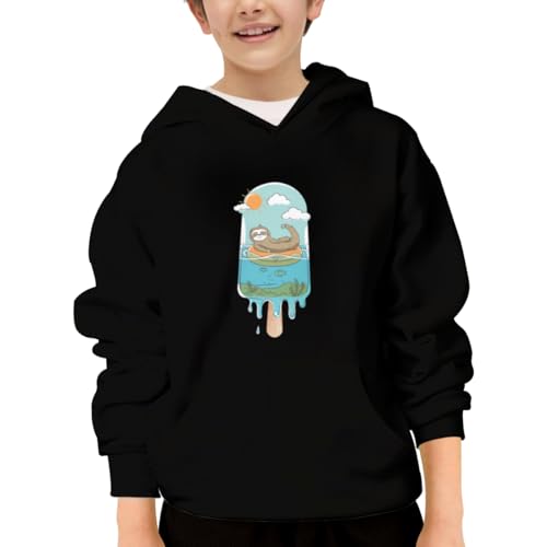 Funny Cute Sloth In Melting Popsicle Beach Vacation Hoodies for Teen Girls Boys Lightweight Kangaroo Pocket Sweatshirt