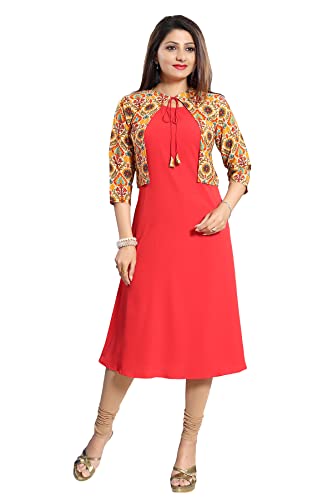 Image of Women's Crepe Jacket Kurta (ALC4045 New Red 2XL)