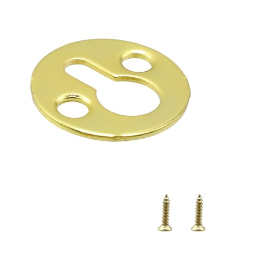 Image of 60Pcs 1 inch Metal Round Type Keyhole Hangers Hanging Films Shelf Brackets Hangers Hardware for Photo Picture Frame Hanging with Screws, Gold