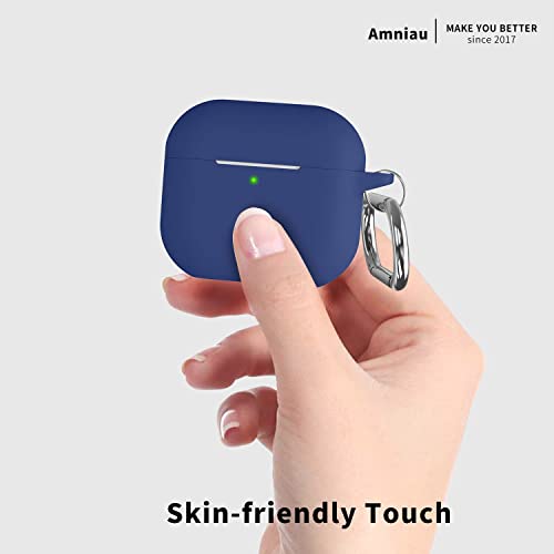 Amniau Compatible With Airpods 3Rd Generation Case(2021), Full-Body Protective Silicone Case With Keychain Compatible With Airpods 3 Charging Case[Led Visible], Dark Blue #TOP6