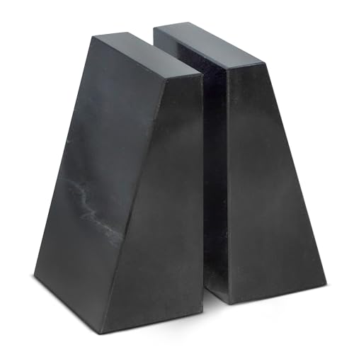 Modern Wedge Marble Bookends – Hand Carved, Polished Stone Bookends w/Non-Slip Rubber Pads – Lightweight & Compact Decorative Bookends - Versatile, Luxury Book Organizer for Shelf & More