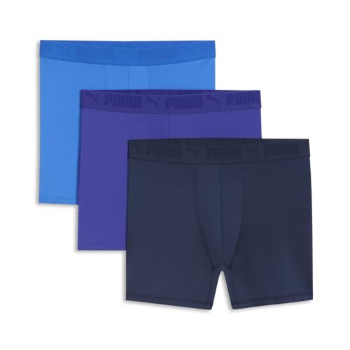 PUMA Mens 3 Pack Athletic Boxer Brief - Blue - Size M
