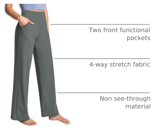 Image of BUBBLELIME Women High Waist Wide Legs Yoga Pants Loose Sweatpants Pockets | 29 inch /31 inch /33 inch /35 inch /37 inchInseam,2 Styles / Dress /Basic,Lounge,Comfy,Stretch Casual Work