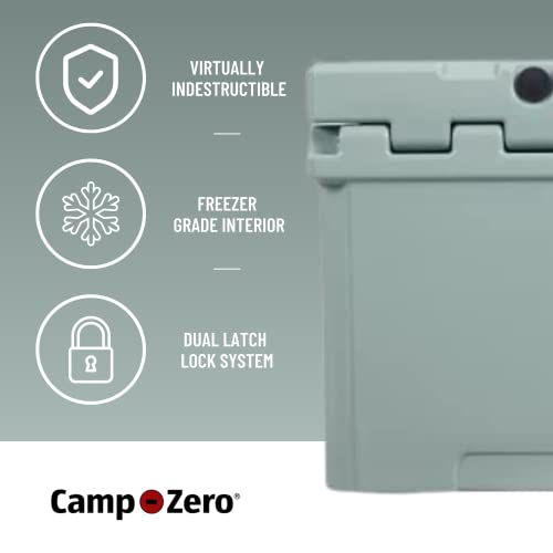 Camp-Zero 40L | 42.26 Quart Cooler/Ice Chest With 4 Molded-In Cup Holders & Comfort Grip Rope Handles | Thick Walled, Freezer Grade Cooler W/Secure Locking System & Tie Down Channels (Sage) #TOP1
