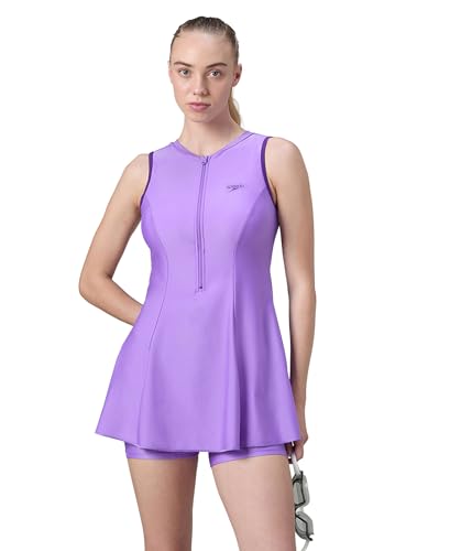 Image of Speedo Women's Endurabrite Closedback Swimdress with Boyleg | Swimming Costume | Swimming Suit for Women | Chlorine Resistance | UPF 40+ Sun Protection | Removable Bra Pads