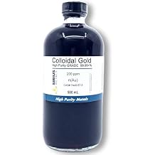 True Colloidal Gold 200 ppm - 99.99+% Purity - 500 mL 16.9 Fl Oz in a Clear Glass Bottle