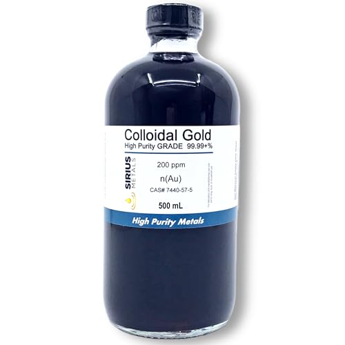 Sirius Metals True Colloidal Gold (200 ppm) - 99.99+% Purity - 500 mL (16.9 Fl Oz) in a Clear Glass Bottle