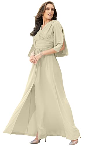 KOH KOH Pluz Size Womens Long Bridesmaid Wedding Bridal Party Guest Cocktail Semi Formal Prom Black Tie Gala Elegant Evening Flowy Slit Tall Maxi Dress Gown, Nude Champagne Brown 2XL 18-20