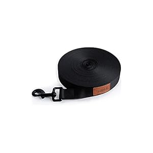 QUANCE Huisdierriem voor honden, 30 m robuuste hondenriem trainingslijn met opbergtas, polsband en D-karabijnhaak, zwart (5 m)