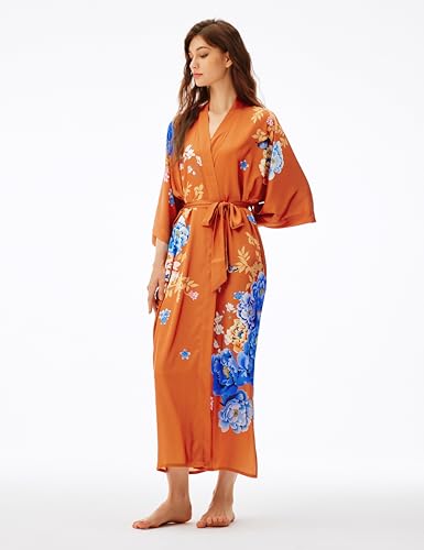 Image of PRODESIGN Kimono Robe for Women - Long Satin Sleepwear Silky Kimono Cover-Up Nightgown Japanese Bathrobe Loungewear Blouse