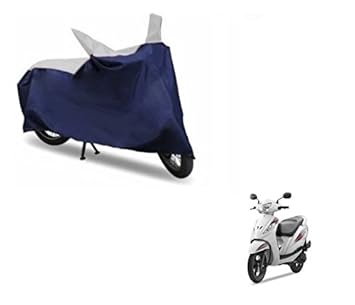 Auto Hub Waterproof Bike Body Cover Compatible with TVS Wego -(Fabric:-Polyester, Color:-Navy/Silver)
