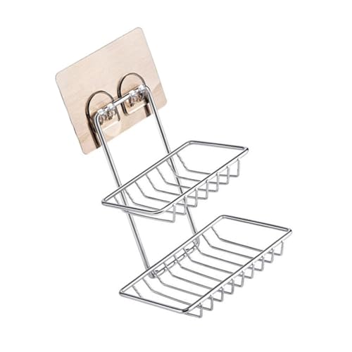 WEKADRIN ステンレス製ドリル不要二ソープラック 浴室用壁掛け鹸収納棚 水切り設計で清潔保持 錆びにくく耐久性 省スペース設計