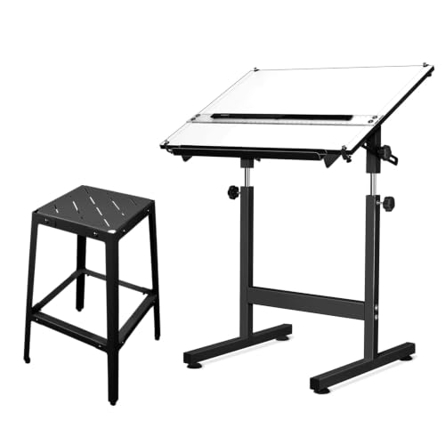 Image of Isomars Drawing & Drafting Table - Scholar with A1 Full ImperialParallel Bar Drafting Board Stand & Stool Adjustable Height & Angles for Architects, Engineers, Designers, Students & Professionals