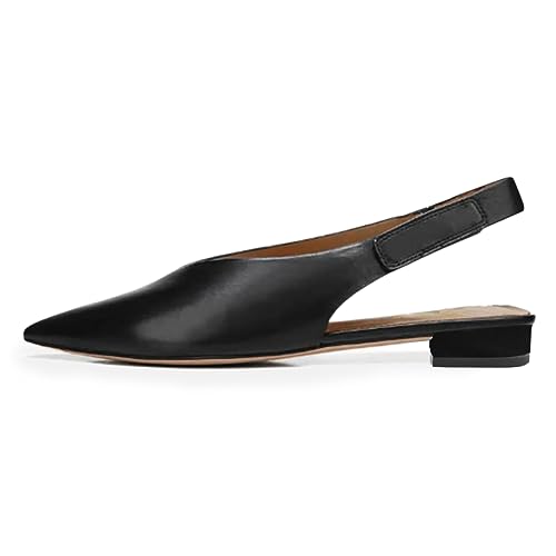FOWT Women Pointed Toe Slip on Pumps Flat Heel Backless Slingbacks Walking Street Work Shoes Size 4-16 US2