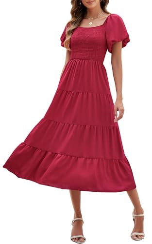 Wantonfy Sommerkleid Damen Lang Freizeitkleider V-Ausschnitt Strandkleid Casual Wickelkleid Strandkleid mit Taschen