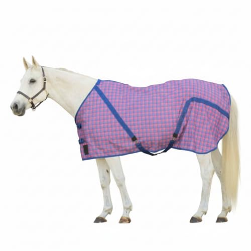 Image of Equinavia Fryd 100% Cotton Stable Blanket for Horses | No Fill - Pink Flambe /Galaxy Blue - 78 in