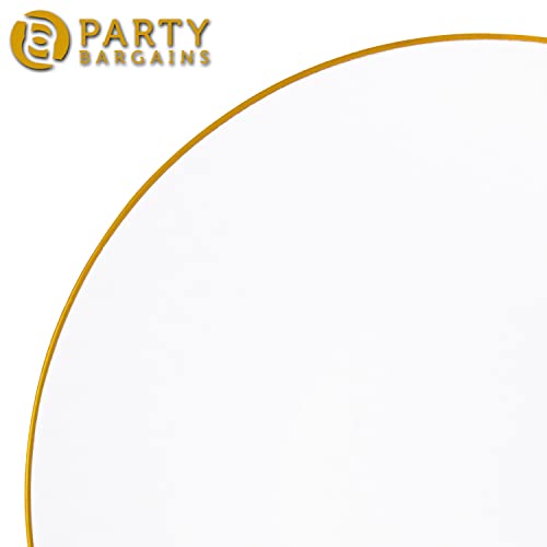 PARTY BARGAINS 13-Inch Charger Plates - 96 Pack, White Gold Rim, Heavy-Duty Disposable Chargers for Elegant Dining - Ideal for Weddings and Formal Events