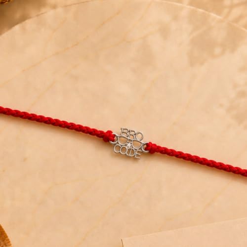 Image of MAIRA 925 Sterling Silver Premium Designer Bracelet Rakhi for Brother | Handmade Raksha Bandhan Sacred Thread with Silver-Tone Geometric Charm & Adjustable Red Braided Cord | Traditional Festival Rakhi Gift (FLOWER)