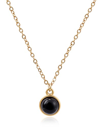Zikichiky Black Obsidian Necklace for Women 14K Gold Plated Chain Black Gemstone Pendant Necklaces Hypoallergenic Birthstone Trendy Jewelry Gifts