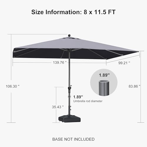 Image of PURPLE LEAF Outdoor Market Umbrella 11.5' x 8' Rectangle Gray 8 Metal Ribs