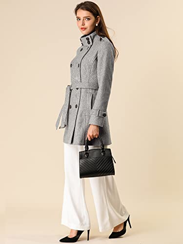 Allegra K Women's Stand Collar Double Breasted Pockets Trendy Outwear Winter Coat with Belt3