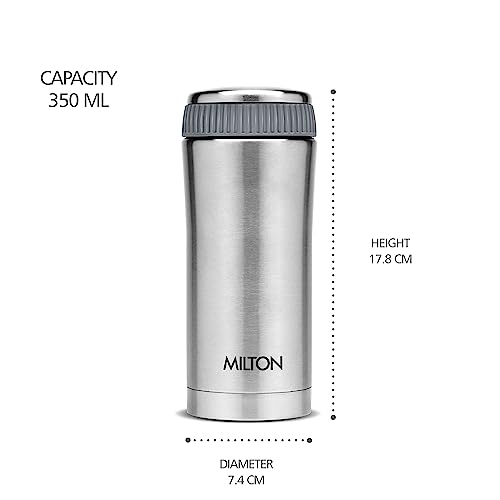 Milton Optima 350 Thermosteel Hot and Cold Flask, 340 ml, Silver | ISI Certified | Vacuum Insulated | Rust Proof | Leak Proof | Tea | Coffee | Juice