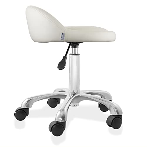 Saloniture Rolling Hydraulic Salon Stool with Low Backrest - Adjustable Swivel Chair for Spa, Shop, Salon, Massage, or Medical Office, Cream