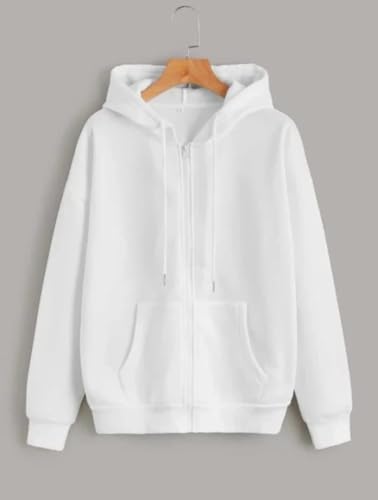 Image of Rabboni Women's Solid Zip-Up Hoodie Jacket | Full Sleeve Hooded Sweatshirt with Kangaroo Pockets | Casual Winter Wear Hoodie for Women